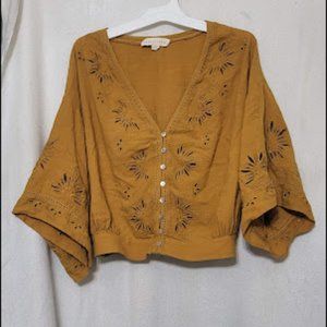 Lovestitch Womens Size Small Mustard Yellow Button Down Blouse